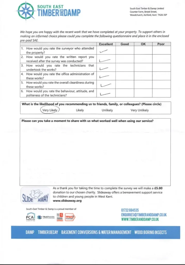 A testimonial from damp words in Charing, Ashford.
