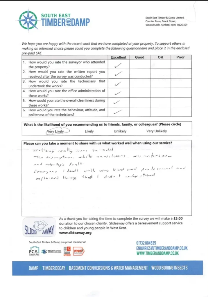 A dry rot testimonial in Folkestone.