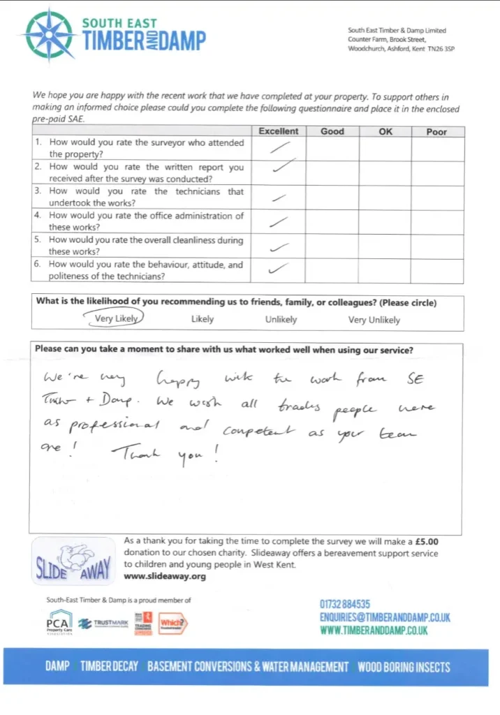 A damp proofing testimonial from Hither Green in Lewisham