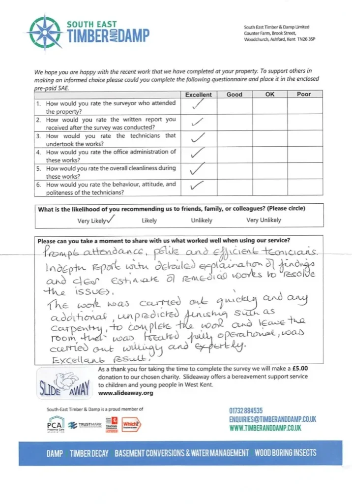 A damp proofing testimonial from Marden, Maidstone